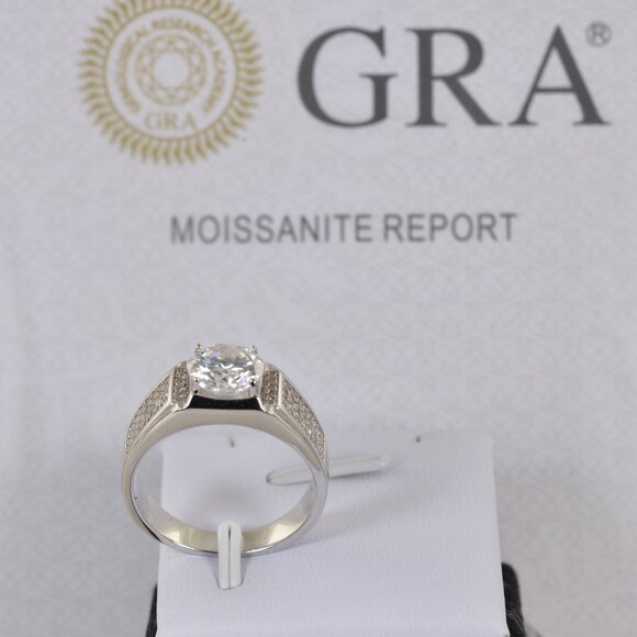 Certified 2 ctw Diamond Moissanite Mens Ring NEW - Picture 3 of 5